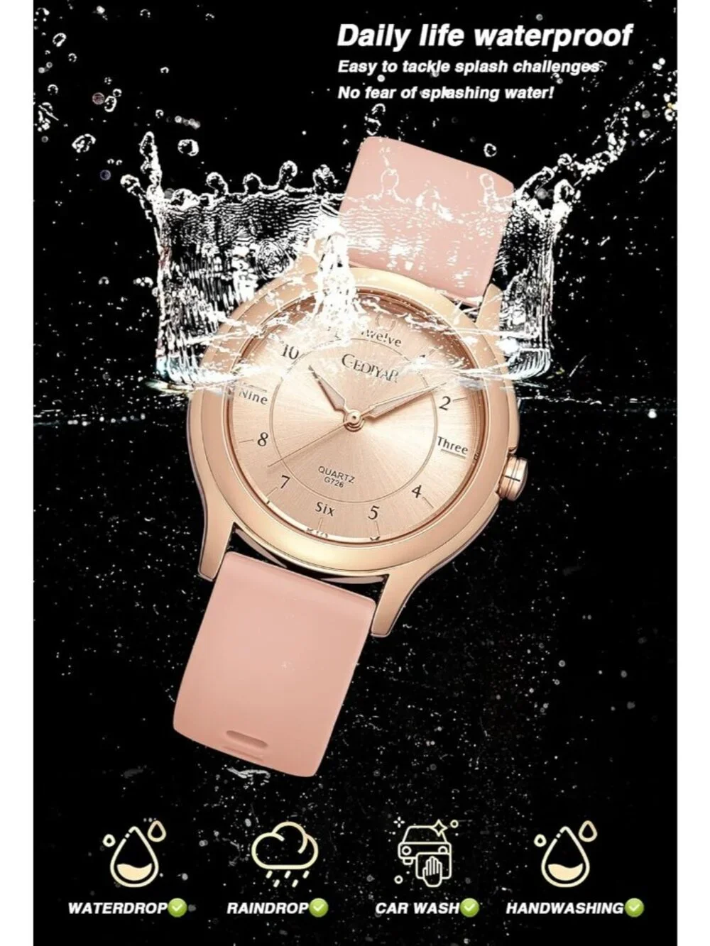 Women's Pink Analog Quartz Rubber Silicone Band Waterproof Nursing Wrist Watch